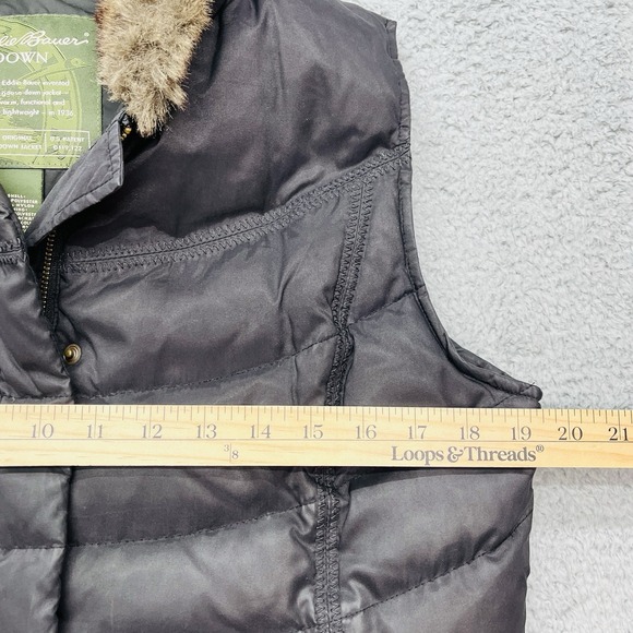 Eddie Bauer Goose Down Quilted Puffer Vest Womens M Faux Fur Collar GorpCore - Picture 3 of 13